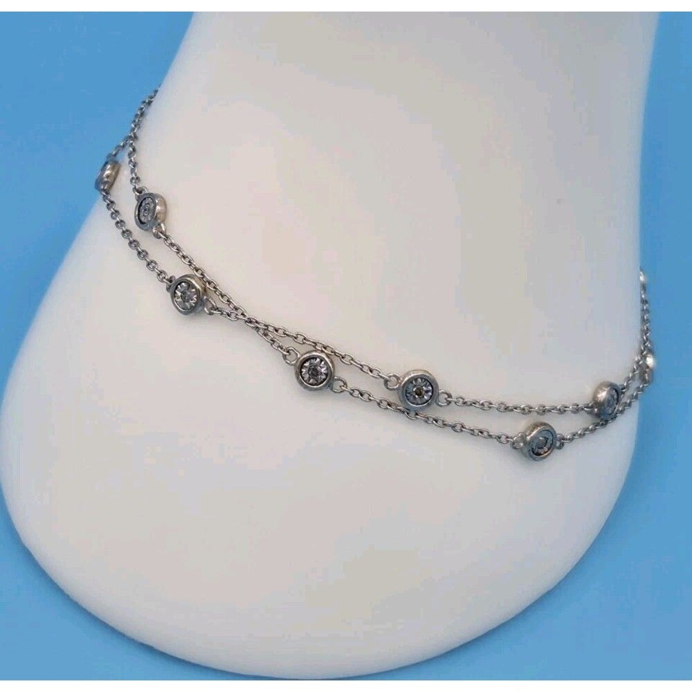 Vintage SUN 925 Sterling Silver Double Chain Bezel Station Bracelet 7"